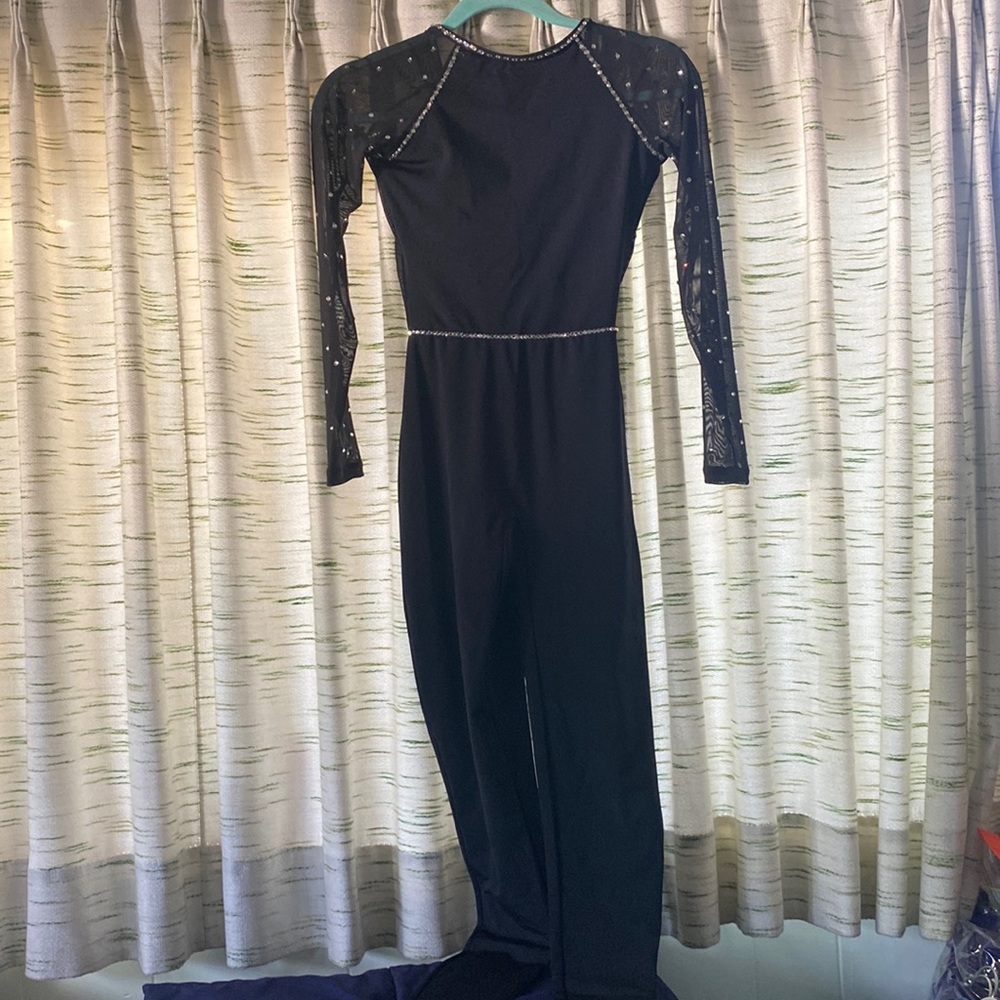 One piece dance leotard with custom rhinestones.